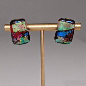 Multicolored Glass Rounded Rectangle Earrings